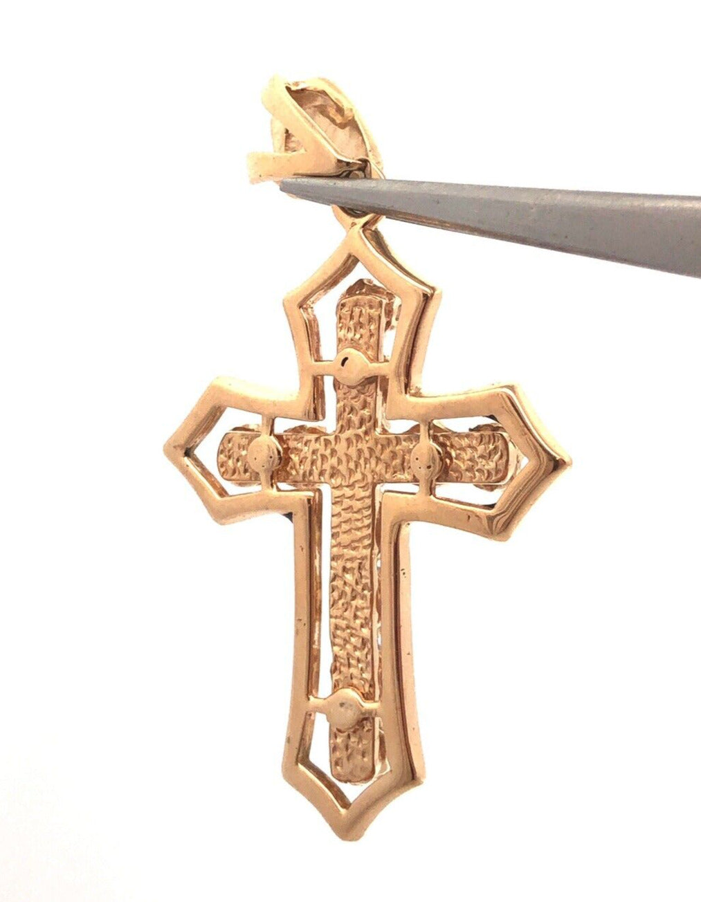 Estate 14K Yellow Gold Round Diamond Black Enamel Statement Cross Pendant