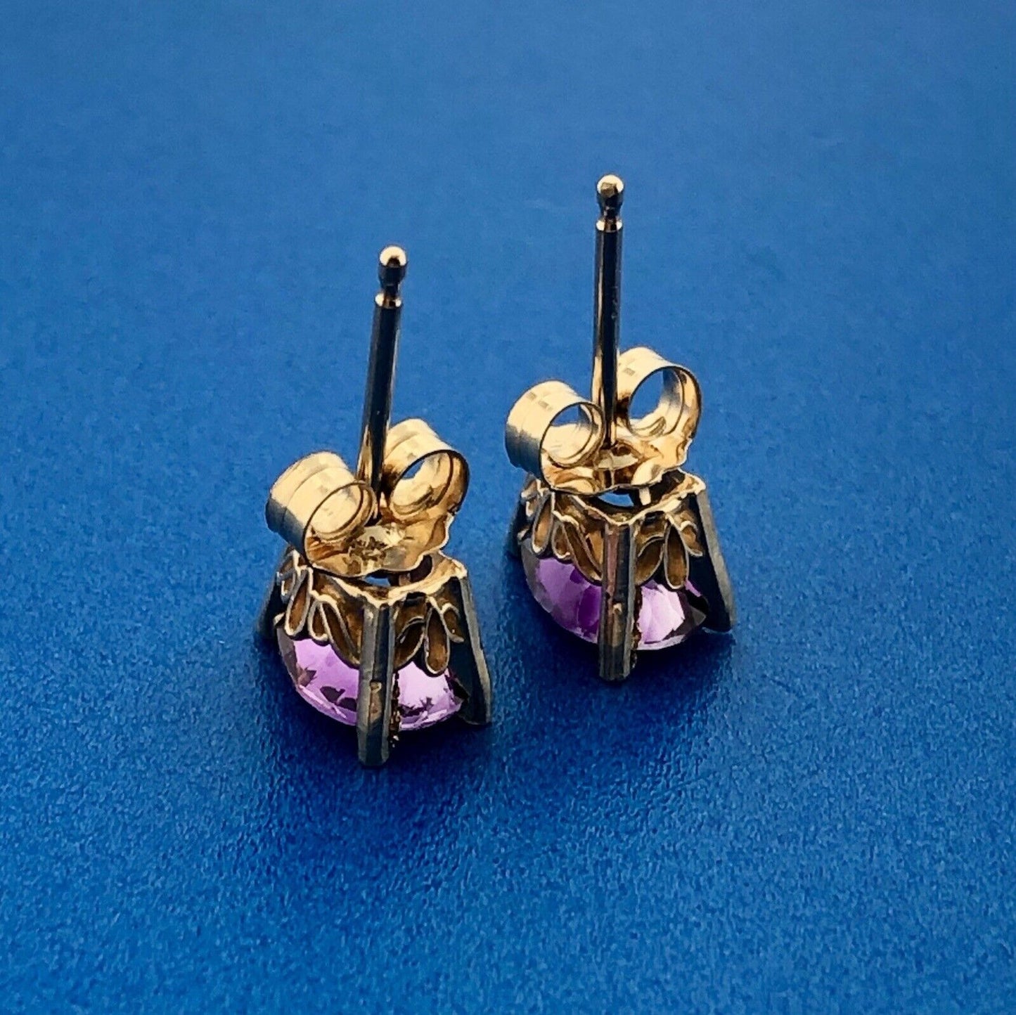 Designer CII 14K Yellow Gold Amethyst Pear February Occasion Stud Earrings