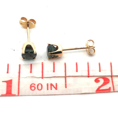 Lovely 14k Yellow Gold Round Cut Green Amethyst Stud Earrings w/ Friction Backs