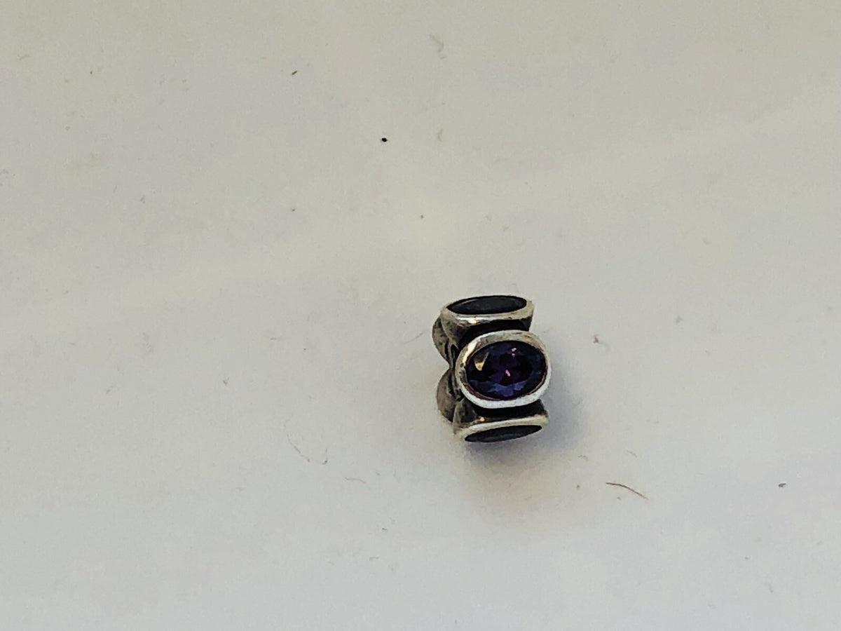 Designer Sterling Silver 925 Oval Purple Cubic Zirconia Slide Bead Charm