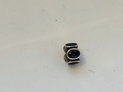Designer Sterling Silver 925 Oval Purple Cubic Zirconia Slide Bead Charm