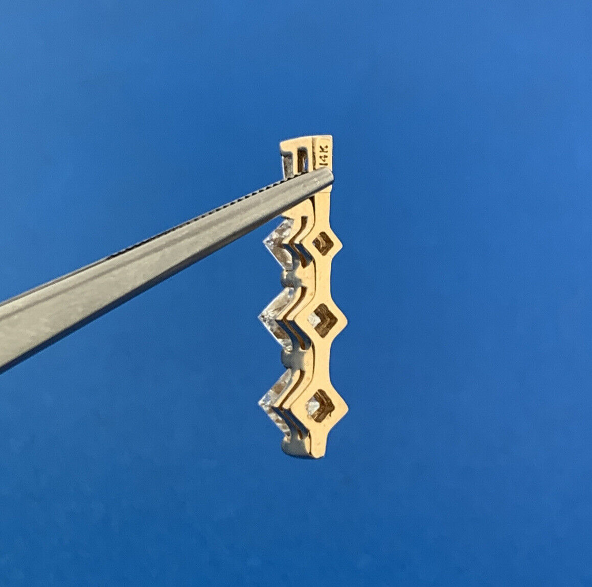 Designer 14K Yellow Gold Princess Diamond Trio Anniversary Journey Pendant