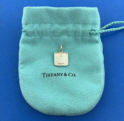 Tiffany & Co 925 Sterling Silver Square Disc T&Co Shopping Bag Charm Pendant