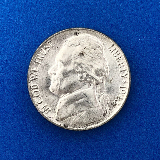 1943 P Jefferson WarTime Nickel 5c BU Uncirculated Mint State 35% Silver US Coin