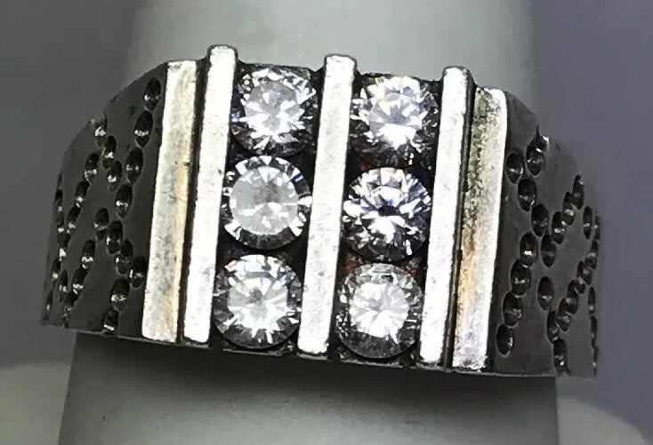 Native American Artisan Sterling Silver Cubic Zirconia CZ Unisex Statement Ring