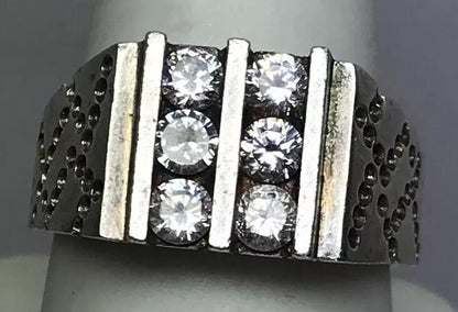 Native American Artisan Sterling Silver Cubic Zirconia CZ Unisex Statement Ring