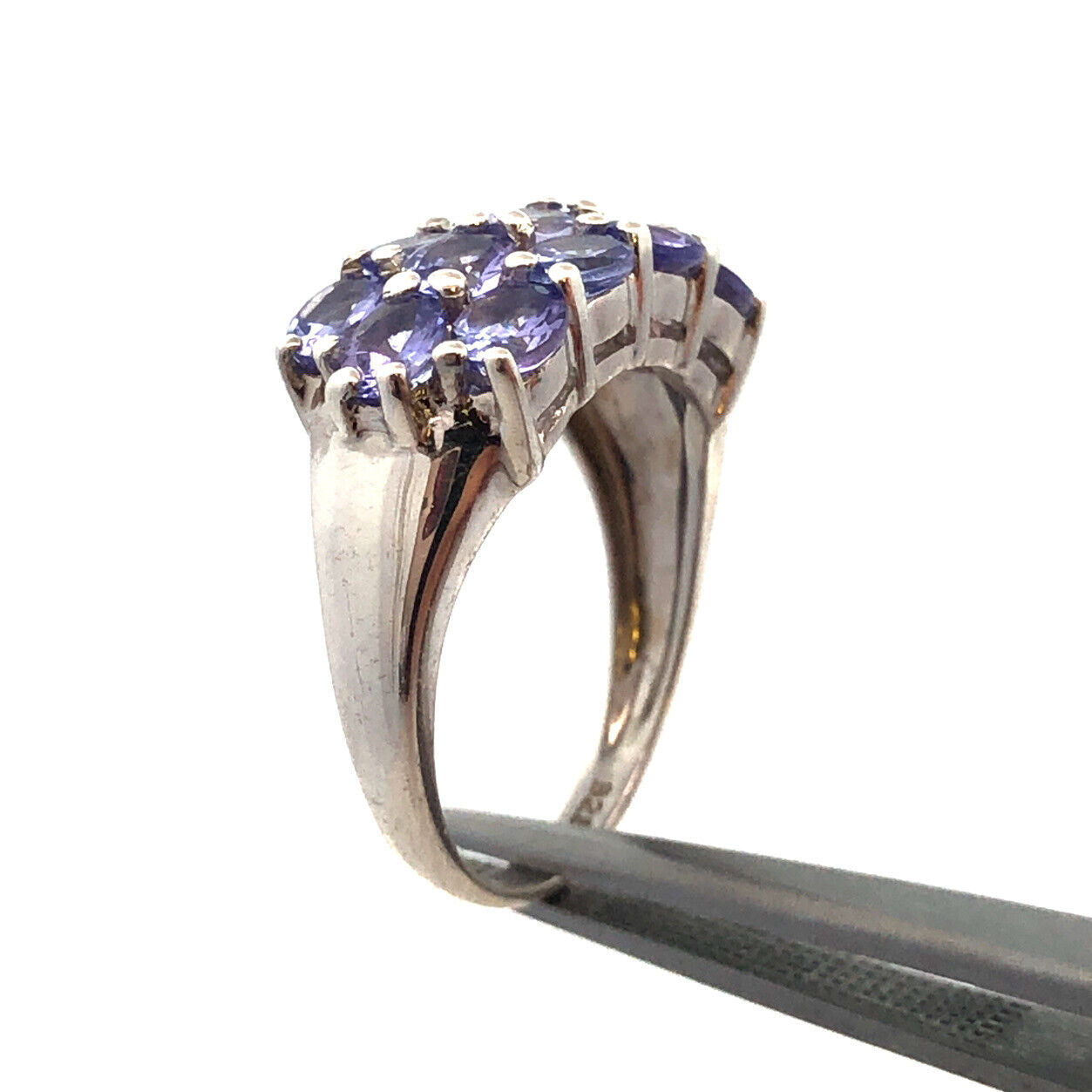 Designer TGGC 925 Sterling Silver Oval Tanzanite Triple Row Anniversary Ring