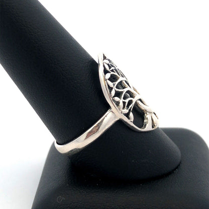 925 Sterling Silver Vintage Tree of Life Nature Modernist Oval Statement Ring