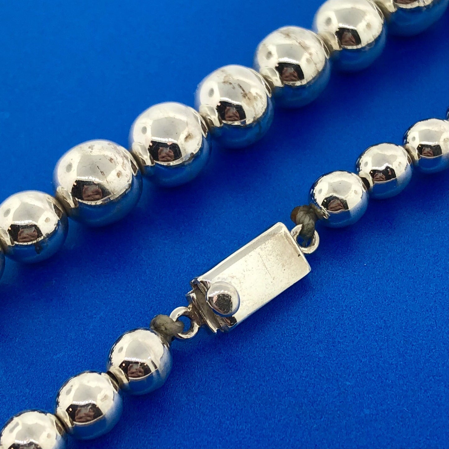 Vintage Taxco TN-91 Sterling Silver 925 Graduated Ball Bead Hand Strung Necklace