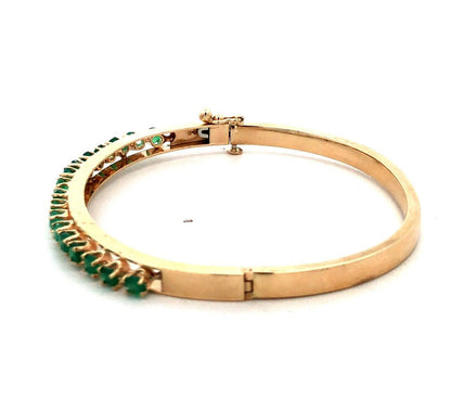Estate 14K Yellow Gold Emerald May Anniversary Hinged Bangle Bracelet