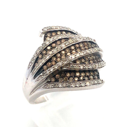 Designer MJ 14K White Gold White Champagne Diamond Modernist Dome Ring