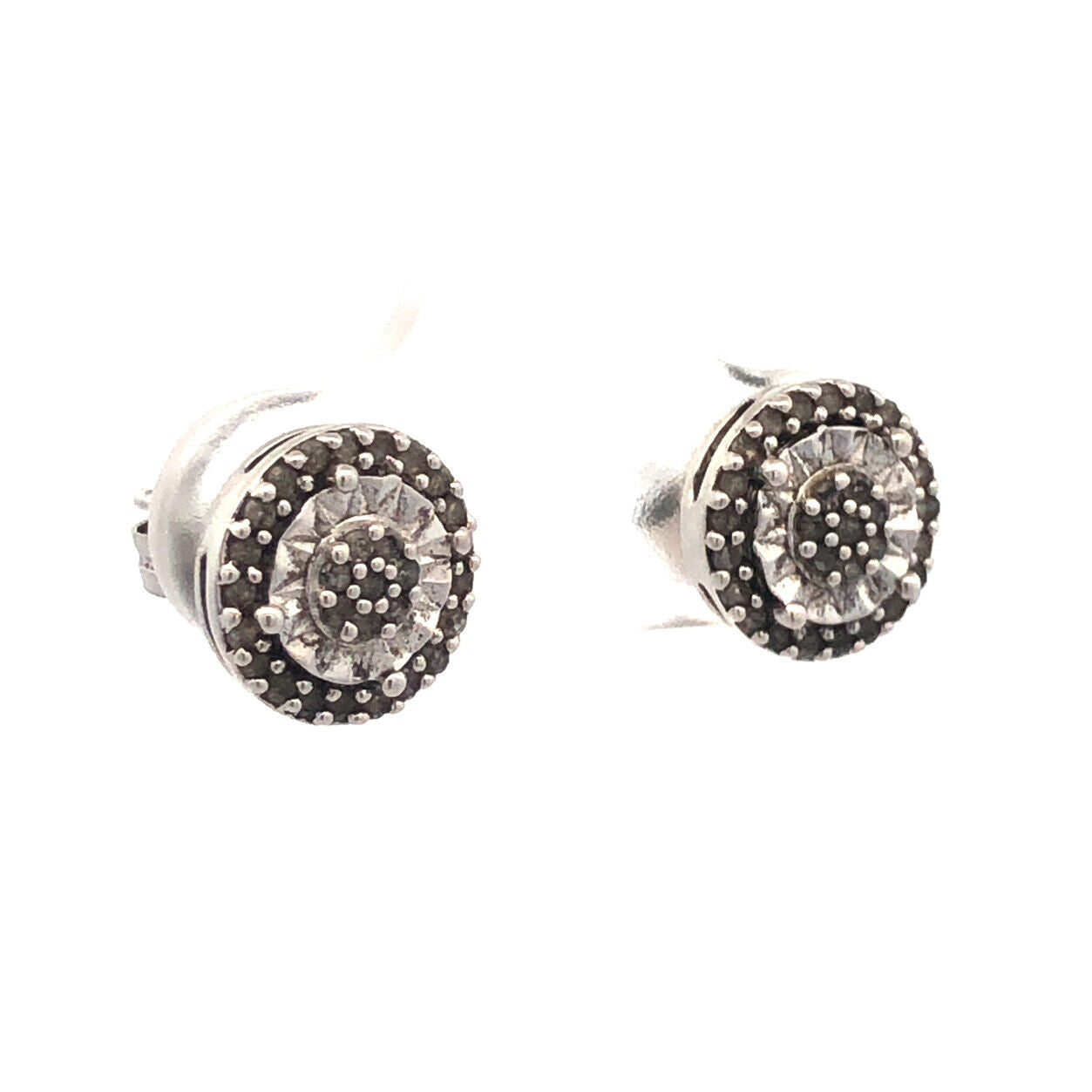 Designer UD 925 Sterling Silver Round Diamond Textured Stud Earrings