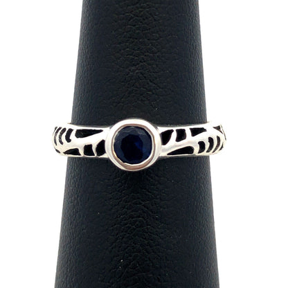 925 Sterling Silver Round Blue Cubic Zirconia CZ Open Work Band Size 6 Ring