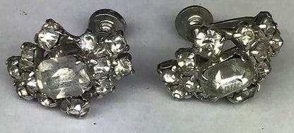 Vintage Art Deco Crystal Rhinestone Half Hoop Screw Back Clip Earrings