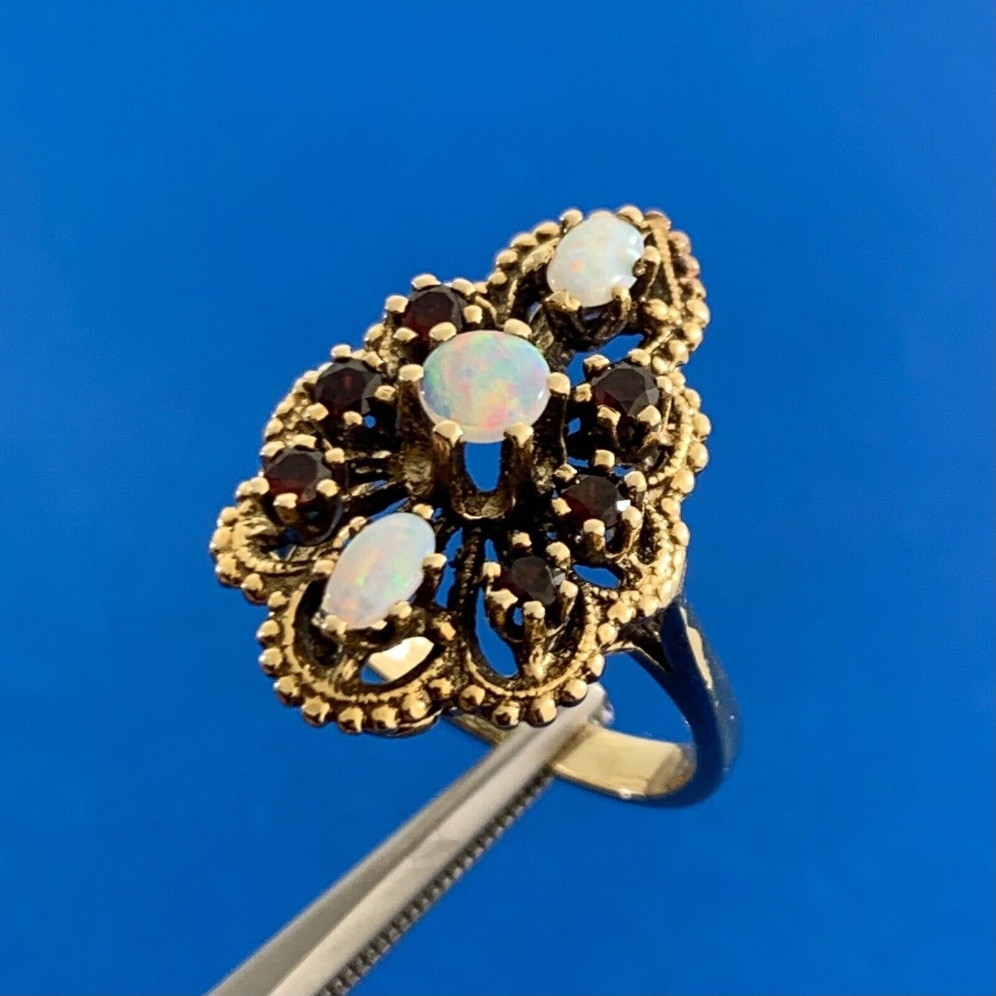 Designer Vintage SB Opal & Garnet 14K Yellow Gold Statement Ring