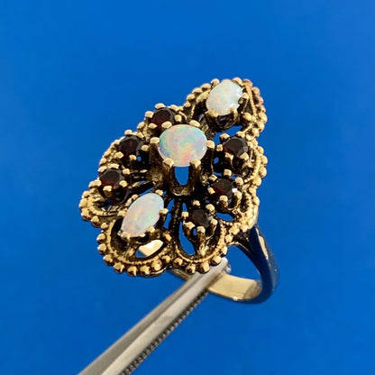 Designer Vintage SB Opal & Garnet 14K Yellow Gold Statement Ring