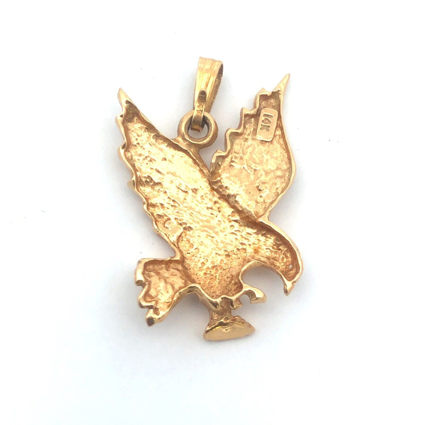Designer 14K Yellow Gold Diamond Cut Flying Eagle Pendant