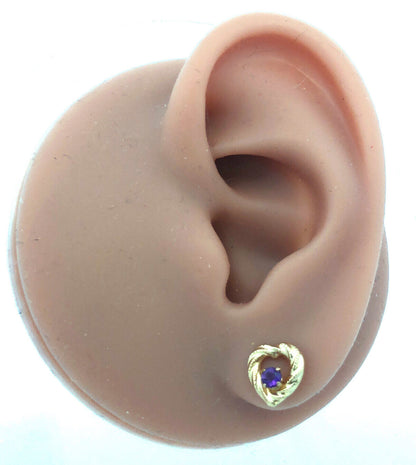 Gorgeous 14k Yellow Gold Amethyst Open Heart Stud Earrings w/ Friction Backs