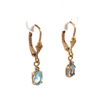 Designer ADL 10K Yellow Gold Oval Blue Topaz December Occasion Dangle Earrings