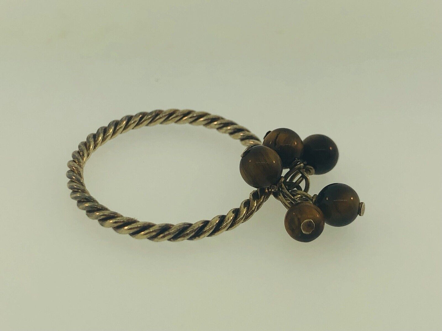 Vintage Sterling Silver 925 Brown Tigers Eye Bead Ball Dangle Cocktail Ring