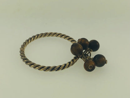 Vintage Sterling Silver 925 Brown Tigers Eye Bead Ball Dangle Cocktail Ring