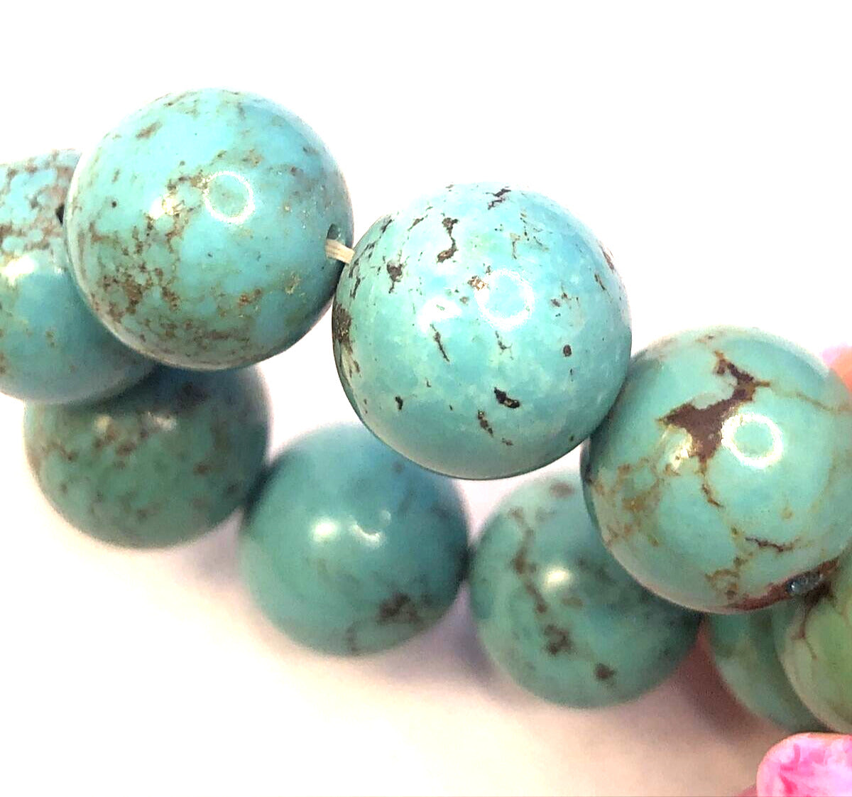 Chunky Blue Turquoise Round Beaded Elastic Bracelet