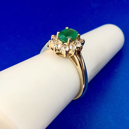 Estate 10K Yellow Gold Emerald Diamond May Anniversary Engagement Ring