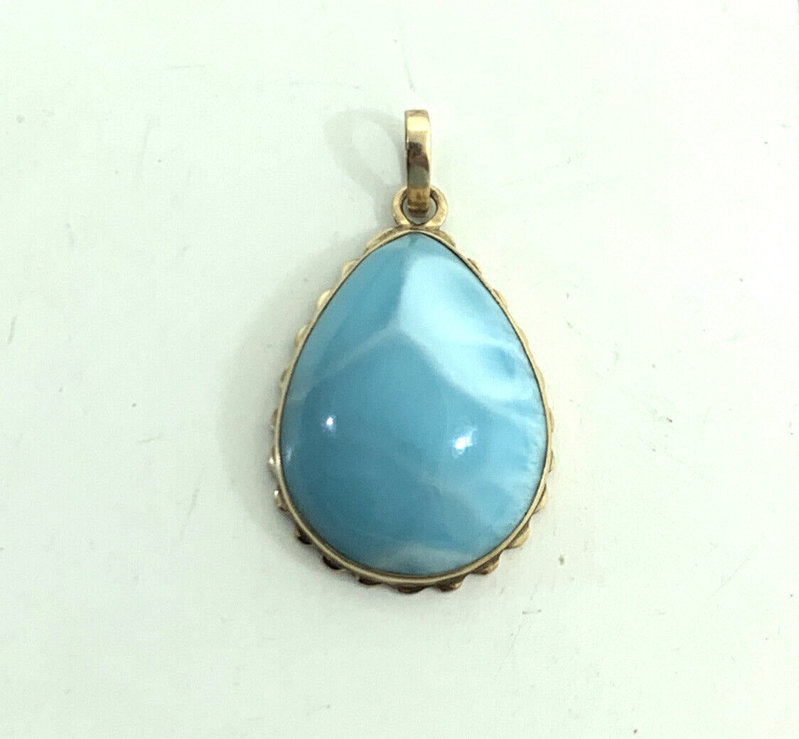 Designer 14K Yellow Gold Teardrop Larimar Statement Pendant