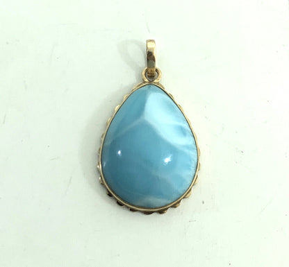 Designer 14K Yellow Gold Teardrop Larimar Statement Pendant