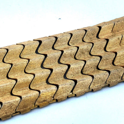 Mid Century Modernist Gold Tone Wave Link Wide Cuff Statement Bracelet