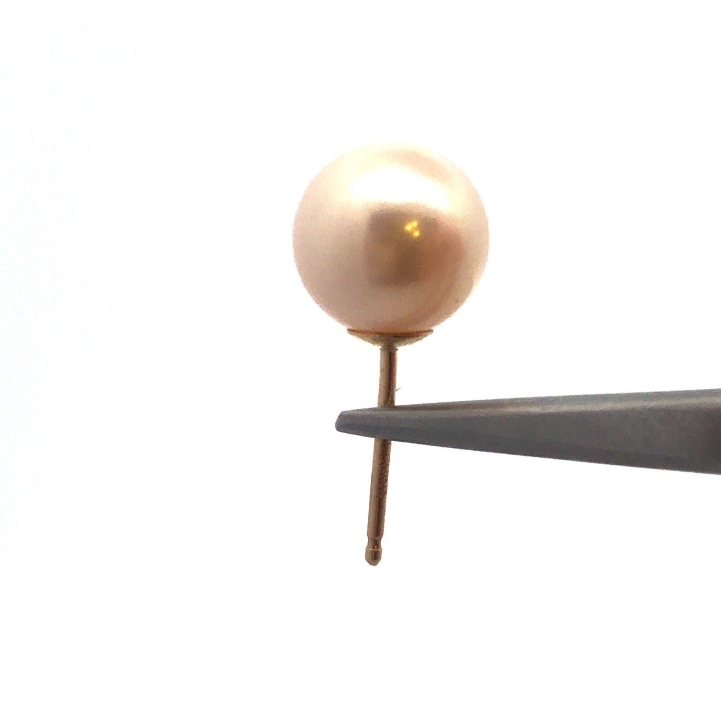 Designer 14K Yellow Gold Round Pearl Solitaire 8.5mm Stud Earrings