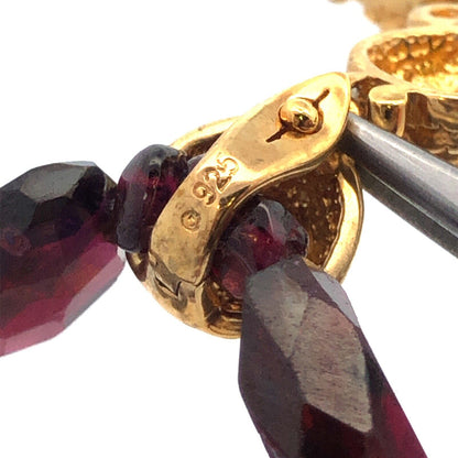 Vintage 925 Sterling Silver Gold Vermeil Amethyst Beaded Garnet Cross Necklace