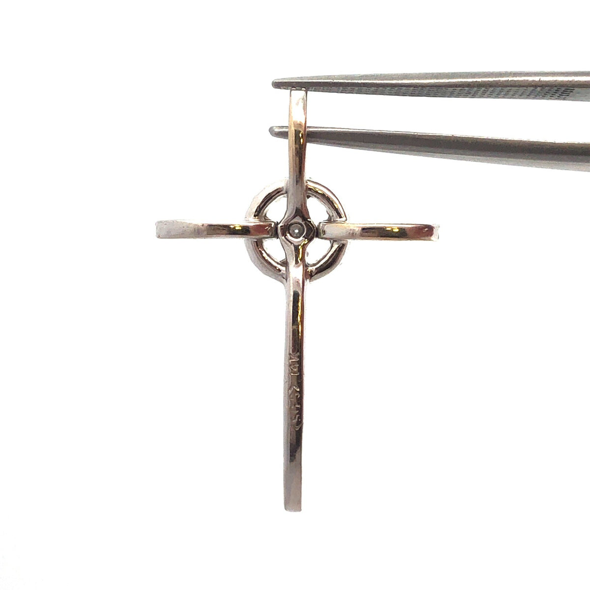Designer 14K White Gold Pave Diamond Modernist Religious Cross Pendant