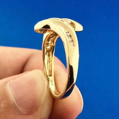 Retro Modernist 14K Yellow Gold Diamond Trio Accented Bypass Anniversary Ring