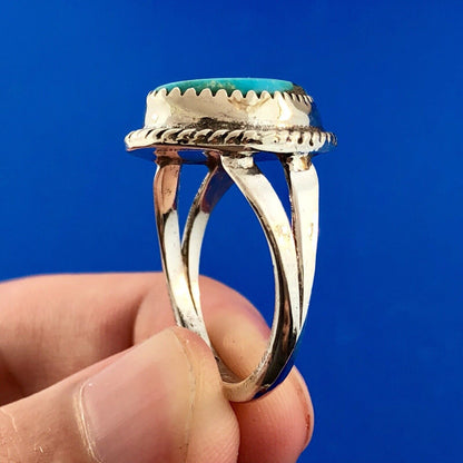 Navajo Artisan Grace Smith 925 Sterling Silver Polished Turquoise Chunk Ring