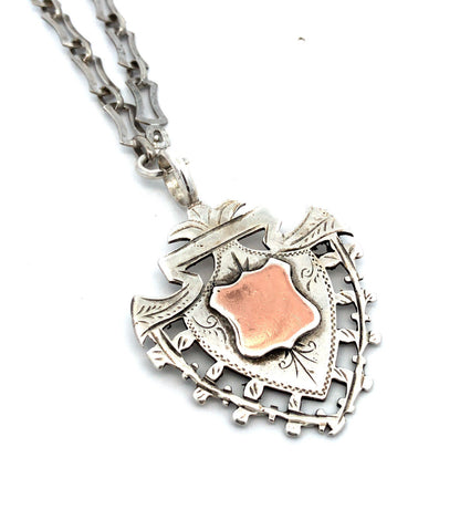 Antique 925 Sterling Silver Engravable Coat Of Arms Shield Pendant Necklace