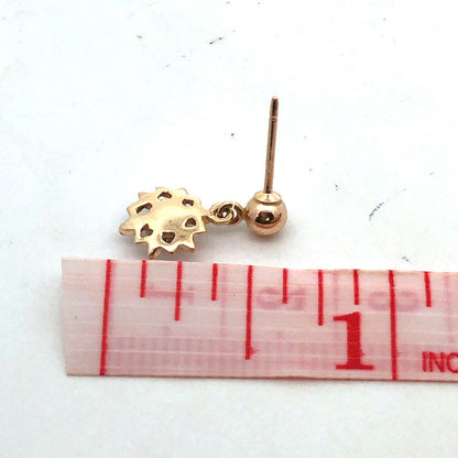 Vintage 14K Yellow Gold Diamond Starburst Snowflake Flower Dangle Stud Earrings