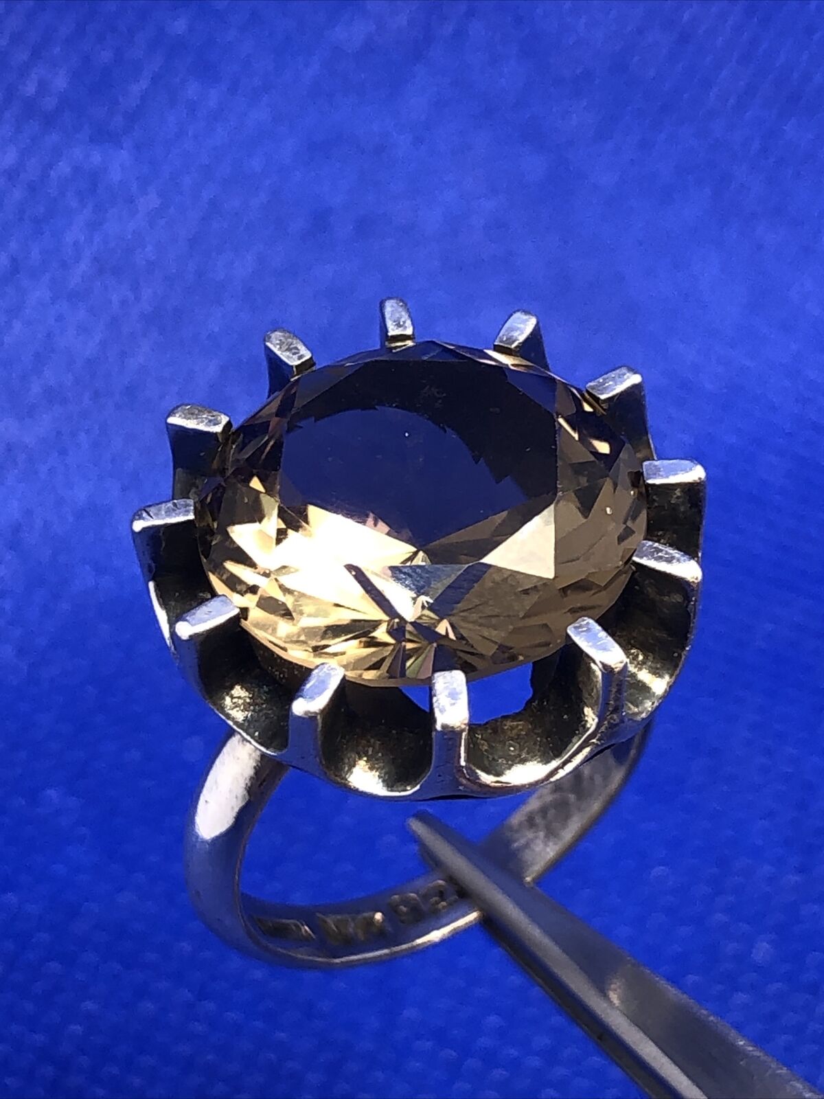 Vintage Mexico 925 Sterling Silver Round Smokey Quartz Cocktail Size 6.75 Ring