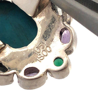 Designer NB India 925 Sterling Silver Oval Turquoise Multi-stone Statement Ring