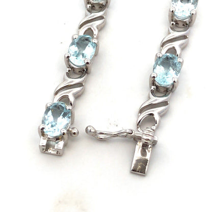 Designer QCD 925 Sterling Silver Oval Light Aqua Tourmaline Tennis Bracelet