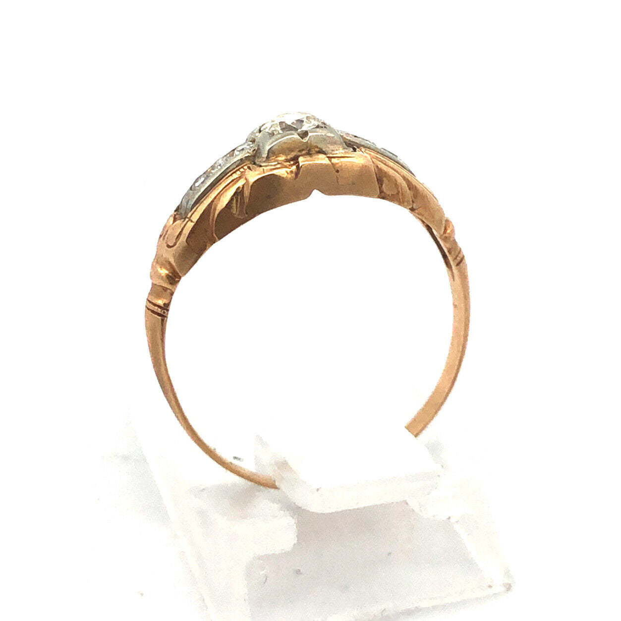 Art Deco 14K Yellow Gold Round Diamond Engagement Anniversary Ring