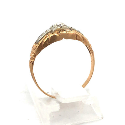 Art Deco 14K Yellow Gold Round Diamond Engagement Anniversary Ring