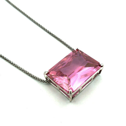 Designer SU 925 Sterling Silver Emerald Cut Pink Ice Cubic Zirconia Necklace