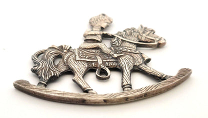 1984 Gorham Silver Plate Boy On Rocking Horse Christmas Pendant Ornament