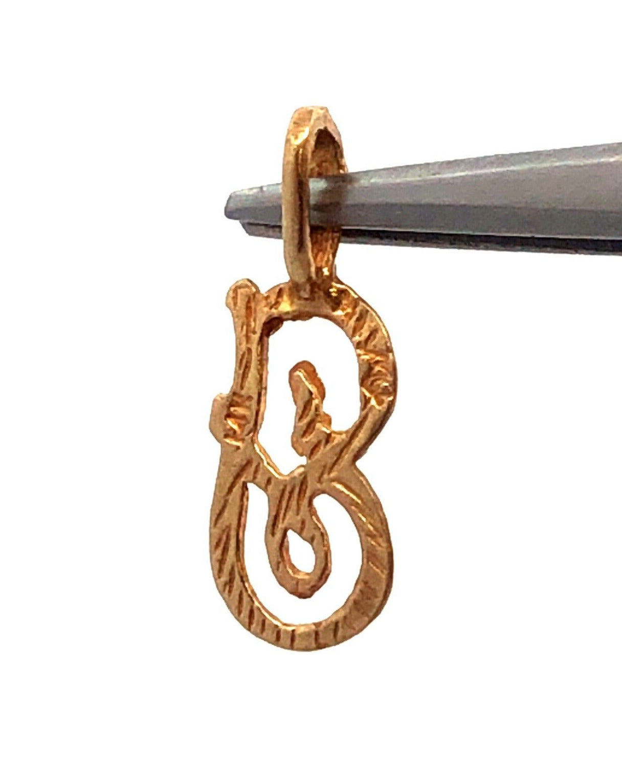 Estate 14K Yellow Gold Initial Letter J Cursive Textured Pendant