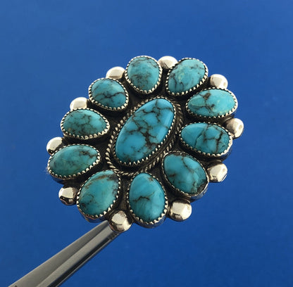 Stunning Sterling Silver 925 Cabochon Turquoise Statement Finger Ring Size 7.75