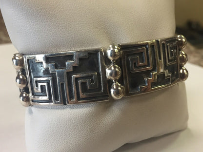 Sterling Silver JR Heavy Mexico 925 Aztec Design Beaded Bracelet