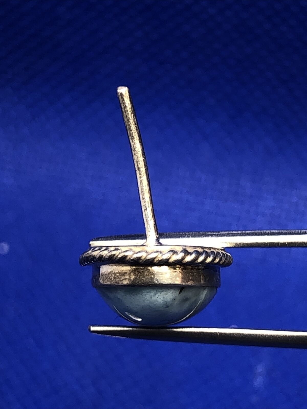 Vintage 925 Sterling Silver Blue Larimar Oval Statement Stud Earrings