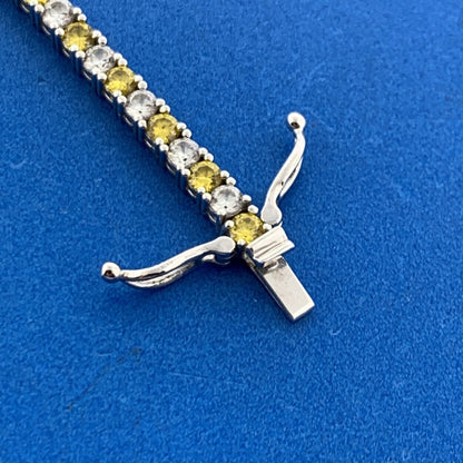 Designer Sterling Silver Yellow White Alternating Cubic Zirconia Tennis Bracelet