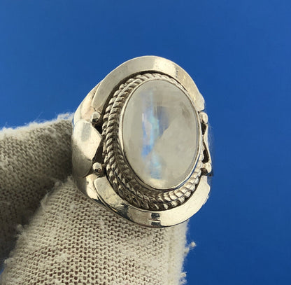 Vintage Sterling Silver 925 Rainbow Moonstone Statement Heart Dome Ring